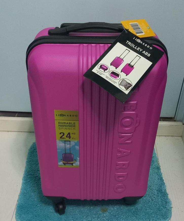 Knalroze Leonardo cabin size trolley, hardcase *gloednieuw*, Sieraden, Tassen en Uiterlijk, Koffers, Nieuw, Hard kunststof, 50 tot 60 cm