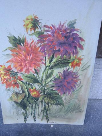Mooie DAHLIA's Op zwaar papier geschilderd beschikbaar voor biedingen