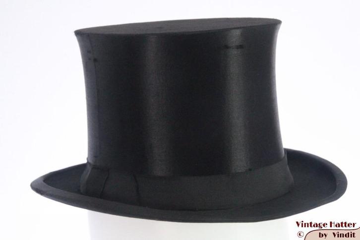 Claque Klakhoed / Vouwbare hoge hoed Patent zwart zijde 54, Antiek en Kunst, Antiek | Kleding en Accessoires, Heren, Kinderen