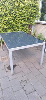 Tuintafel met glasplaat, Ophalen, Gebruikt, Rechthoekig, Aluminium