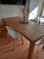 Houten grenen eettafel met 3 witte stoelen, Huis en Inrichting, Tafels | Eettafels, 50 tot 100 cm, Rechthoekig, Ophalen of Verzenden