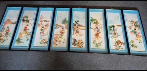 8 grote vintage Swatow Chinese schelpen kunst in lijst, Antiek en Kunst, Kunst | Niet-Westerse kunst, Ophalen