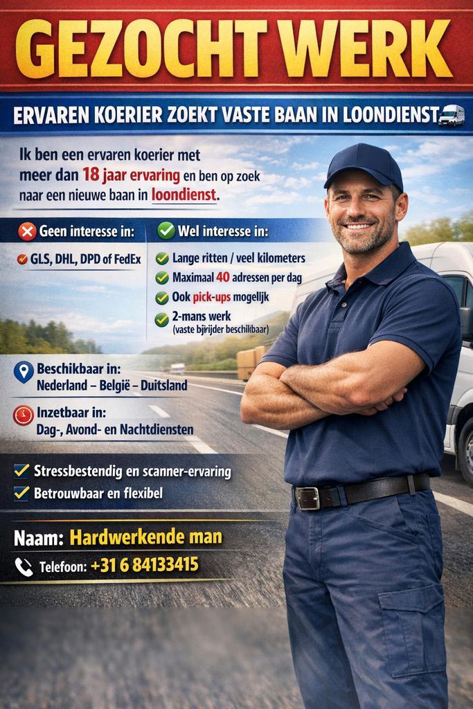 ERVAREN KOERIER ZOEKT WERK, Vacatures, Vacatures | Chauffeurs, Vanaf 10 jaar, Overige vormen, 33 - 40 uur
