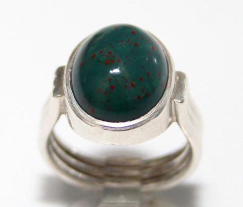 Schitterende Sterling Zilveren Cabochon Heliotroop Ring, Sieraden, Tassen en Uiterlijk, Antieke sieraden, Ring, Zilver, Met edelsteen