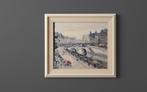 Jan Korthals (1916-1972) Stadsgezicht met brug - gesigneerd, Ophalen of Verzenden