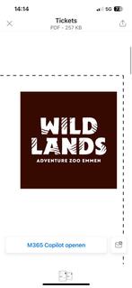 2 kaartjes voor 19 mei Wildlands, Twee personen, Ticket of Toegangskaart