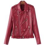 Rode motor dames jas korte leren biker jack jasje vrouwen, Verzenden, Nieuw, Rood