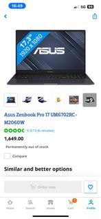 Asus Zenbook Pro 17 UM6702RC-M2060W, Computers en Software, Ophalen of Verzenden, Zo goed als nieuw, 17 inch of meer