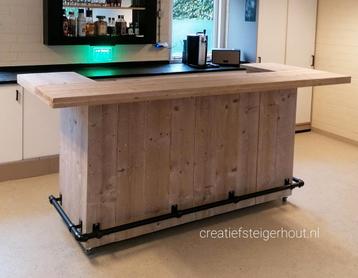 Steigerhouten bar buis zwart mancave koelkast balie toonbank beschikbaar voor biedingen