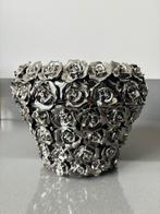 4 bloempotten zilver met rozen / roosjes., Ophalen, Gebruikt, Rond, Binnen