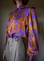 Prachtige gebloemde vintage zijden blouse, maat 36, Kleding | Dames, Blouses en Tunieken, AndPause, Bruin, Ophalen of Verzenden