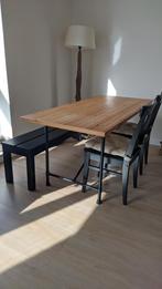 Ikea eettafel met stalen onderstel.2 stoelen een eetbank, 50 tot 100 cm, 150 tot 200 cm, Gebruikt, Metaal