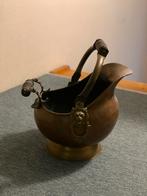 Antieke Koperen Kolenkit met Leeuwenkoppen, Ophalen, Koper