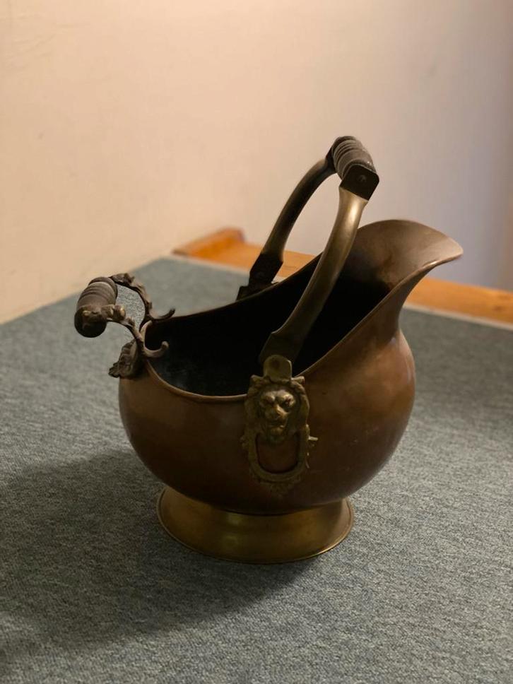 Antieke Koperen Kolenkit met Leeuwenkoppen, Antiek en Kunst, Antiek | Koper en Brons, Koper, Ophalen