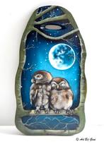 'Love is in the air' Twee uiltjes geschilderd op een plankje, Antiek en Kunst, Ophalen of Verzenden