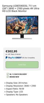 Zgan samsung 28" 4K UHD, Computers en Software, Monitoren, Ophalen, IPS, 60 Hz of minder, Ultra HD (4K)