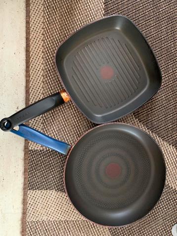 Tefal pannen 1 rond 28cm bakpan en 1 vierkant 26cm grillpan beschikbaar voor biedingen