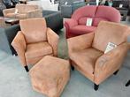 2 stoelen met hocker voor 125=!!, Huis en Inrichting, Stoelen, Ophalen, Gebruikt, Twee, Bruin