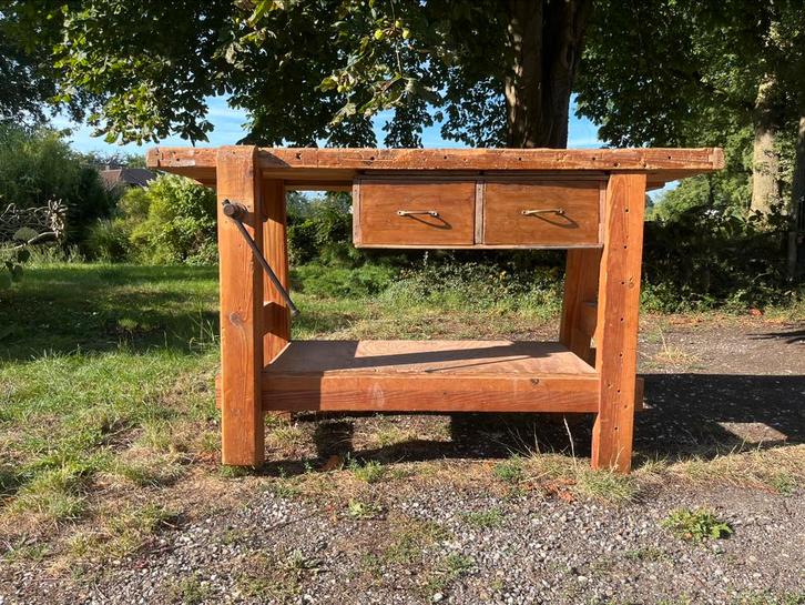 Timmermanswerkbank of badkamer meubel of sidetable 2 lades, Antiek en Kunst, Curiosa en Brocante, Ophalen