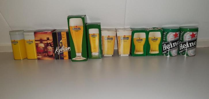 Unieke serie heineken glazen in doosjes en blik 12x., Verzamelen, Biermerken, Gebruikt, Glas of Glazen, Heineken, Ophalen of Verzenden