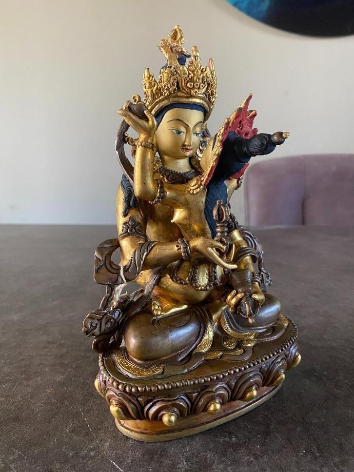 Vajrasattva Yab-Yum Goldface Koper – Uniek Nepal Beeld, Huis en Inrichting, Woonaccessoires | Boeddhabeelden, Gebruikt, Ophalen of Verzenden
