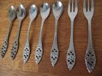 7 vintage RVS ajour bestek 5 lepel 2 taartvork 12 cm 1960 ps, Antiek en Kunst, Antiek | Bestek, Ophalen of Verzenden