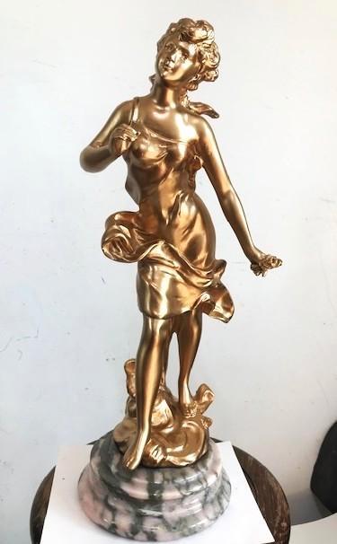 Beeld Moreau Goud verguld Carrara Marmer H 40😍💎💑🤗👌, Antiek en Kunst, Kunst | Beelden en Houtsnijwerken, Ophalen of Verzenden