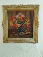 “Bloemenstilleven” olieverf op paneel., Antiek en Kunst, Ophalen of Verzenden