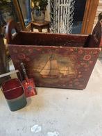 Oude handbeschilderde turf-/houtbak, Antiek en Kunst, Ophalen