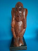 Oude Houten handgesneden aap beeld - 34 cm, Ophalen of Verzenden