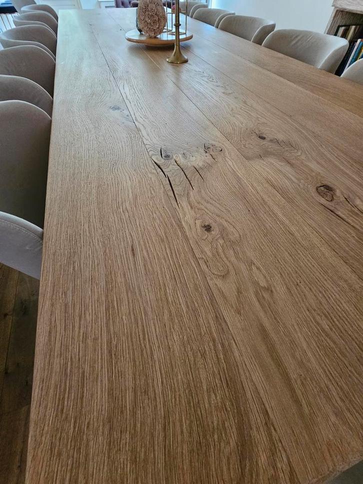 Massief Eiken Eettafel + 10 Stoelen, Huis en Inrichting, Tafels | Eettafels, Zo goed als nieuw, 100 tot 150 cm, 200 cm of meer