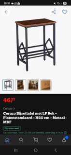 Moderne bijzettafel met LP rek - Metaal & Hout, Ophalen, Minder dan 55 cm, Zo goed als nieuw, Rechthoekig