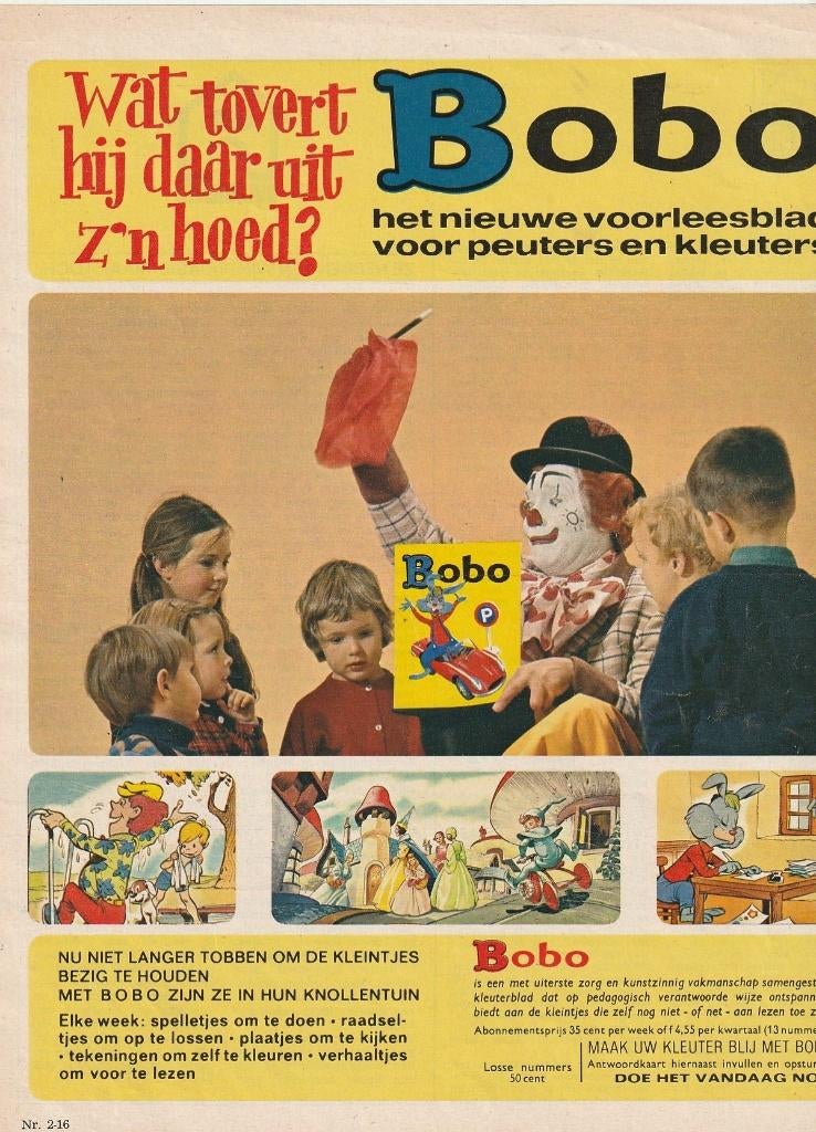 Retro reclame 1966 Bobo kleuterblad clown tovert, Verzenden, Overige typen