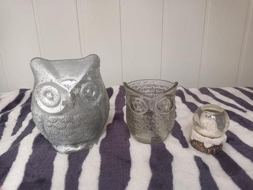 nieuw uilen set 2x waxinelichthouder + schuddebol, Huis en Inrichting, Woonaccessoires | Kandelaars en Kaarsen, Nieuw, Minder dan 25 cm