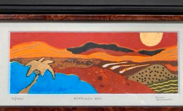 Zeefdruk oude Ronald Boonacker Acapulco Bay nummer 70., Antiek en Kunst, Kunst | Litho's en Zeefdrukken, Ophalen of Verzenden