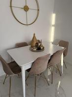 Uitschuifbare eettafel met 6 velvet stoelen, Huis en Inrichting, Complete eetkamers, Ophalen, Zo goed als nieuw, 4 tot 6 stoelen