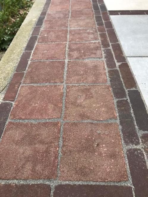 Bijzonder mooie antieke gebakken tegels 20x20x6,5 cm., Tuin en Terras, Tegels en Klinkers, Gebruikt, Terrastegels, Keramiek, 10 m² of meer