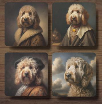 Labradoodle Rembrandt stijl onderzetters met houder beschikbaar voor biedingen