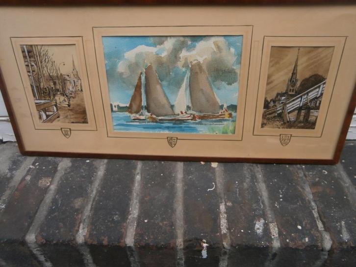 Kl. Panorama DOMBURG ? 3 Aquarellen info gevraagd, Antiek en Kunst, Kunst | Schilderijen | Klassiek, Ophalen of Verzenden