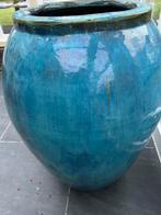 Grote blauwe geglazuurde aardewerk pot, 40 cm of meer, Rond, Zo goed als nieuw, Aardewerk