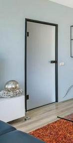 Matte glazen binnendeur zwart, Doe-het-zelf en Verbouw, Ophalen, 80 tot 100 cm, Binnendeur, 200 tot 215 cm