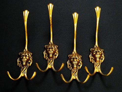 4 Leeuwenkop kapstokhaken 1 grote en 2 kleine kapstokhaken, Antiek en Kunst, Antiek | Koper en Brons, Ophalen of Verzenden