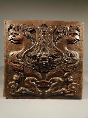 Antiek eiken paneel 17e eeuw houtsnijwerk