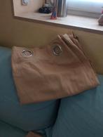 bruin-gele gordijnen met ogen (4x), Gebruikt, 100 tot 150 cm, Bruin, Ophalen of Verzenden