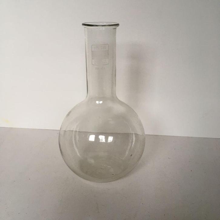 Pyrex platbodemkolf, zonder slijpstuk, Hobby en Vrije tijd, Overige Hobby en Vrije tijd, Gebruikt, Ophalen of Verzenden