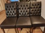 6 Mooie donkerbruine lederen eetkamerstoelen met handgrepen, Ophalen, Gebruikt, Bruin, Leer
