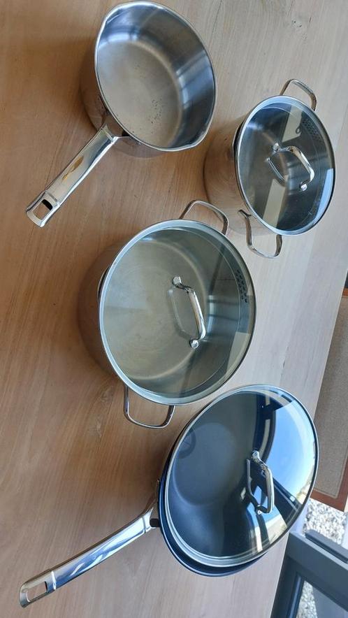 Pannenset - Gebruikt, Huis en Inrichting, Keuken | Potten en Pannen, Gebruikt, Pannenset, Rvs, Inductieplaat, Keramische plaat