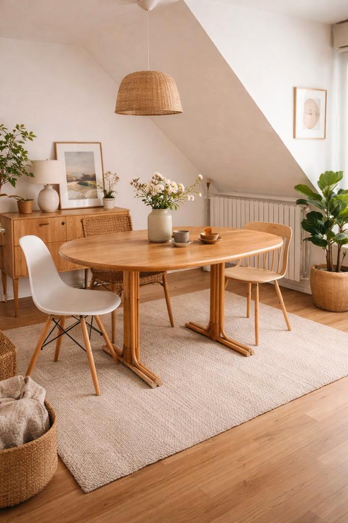 Vintage rotan eettafel - demontabel, Huis en Inrichting, Tafels | Eettafels, Gebruikt, Ophalen of Verzenden