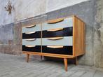 Vintage Design Lage Ladenkast | Retro Fineer Dressoir Zwart, 25 tot 50 cm, 100 tot 150 cm, Overige materialen, Gebruikt