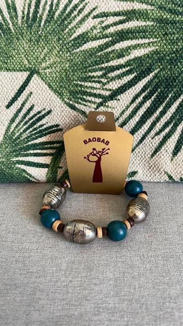 Baobab Chunky Beaded Bracelet, Teal & Silver beschikbaar voor biedingen